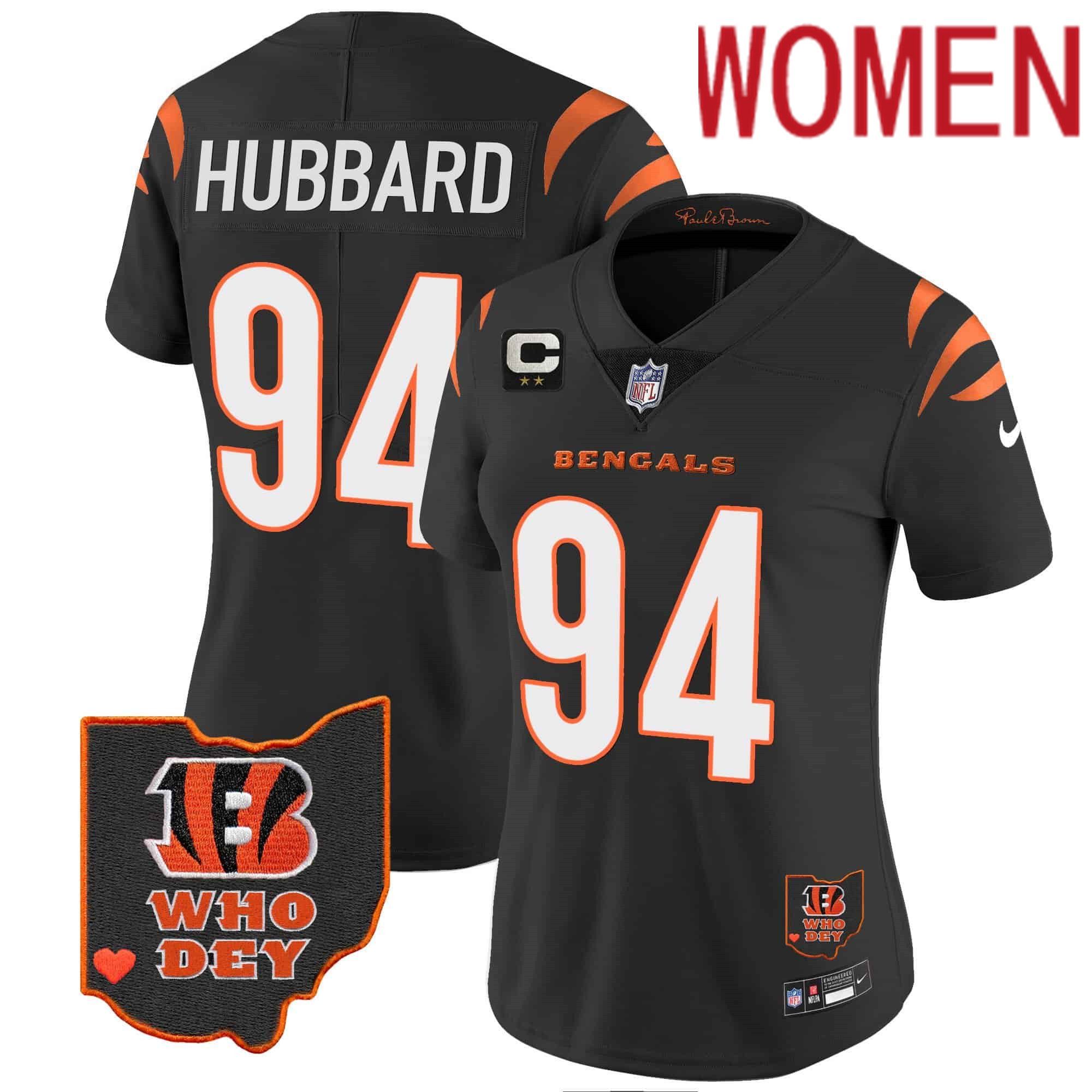 Women Cincinnati Bengals #94 Hubbard Black 2024 Nike Patch Vapor Limited NFL Jersey style 1